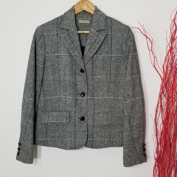 RTG Collection Vintage Wool Blend Gray White Plaid Blazer Professor Business 9 - Picture 1 of 7